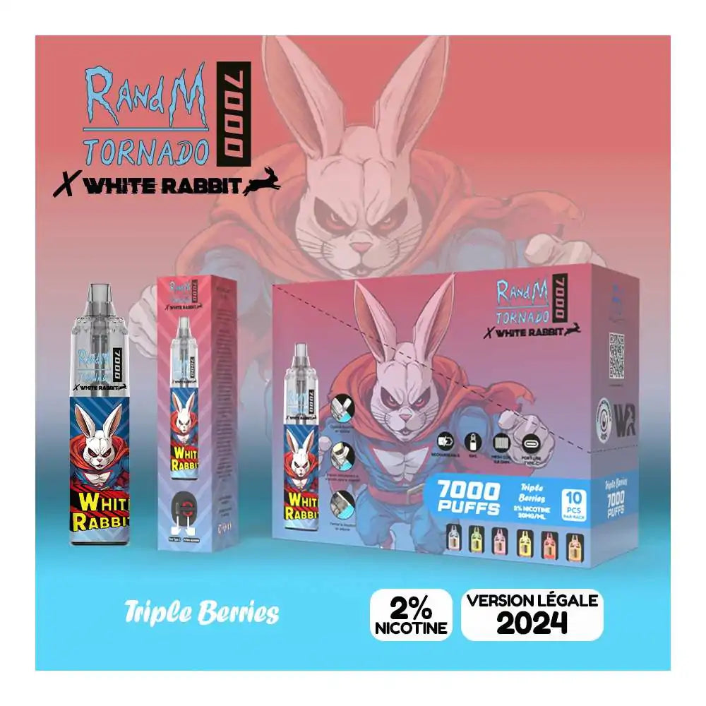 Puff Tornado 7000 Fraise - Myrtille - Framboise - e-liquide 50-50 PG-VG - 2% de nicotine