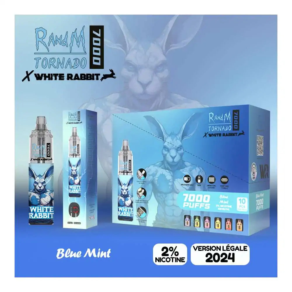 Puff Tornado 7000 White Rabbit Blue Mint - 10 ml d'e-liquide - 2% de Nicotine